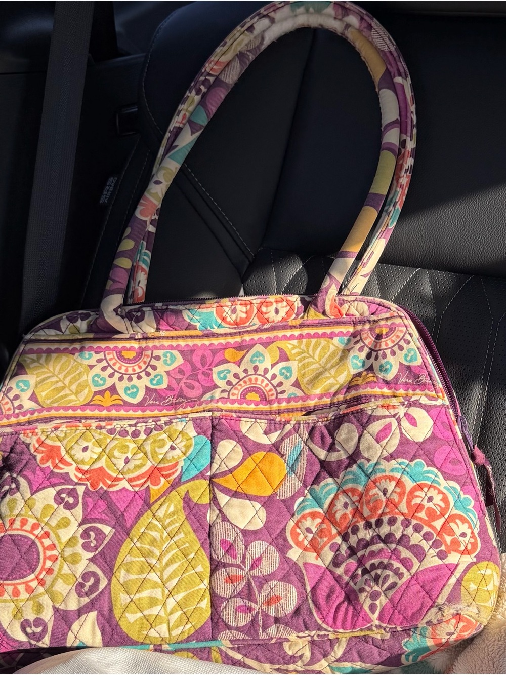 Vera Bradley Purple Floral Quilted Tote with Multicolor Pattern